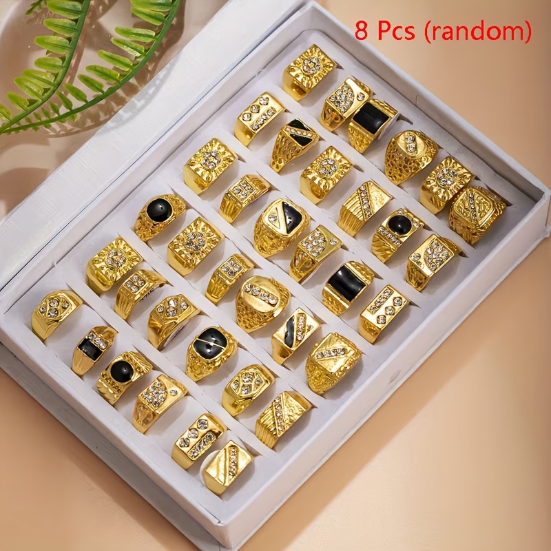 TEMU 8pcs Geometric Shapes Women's Rings Vintage Elegant Mixed Styles Multi-piece Set Band Party Vacation Daily Wear Finger Additions Fashion Jewelry