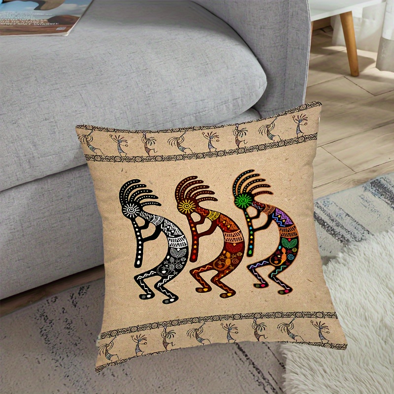 

1pc Southwestern Throw Pillow Cover American Kokopelli Ethnic Tribal Decorative Pillow Case Home Decor Square 18x18 Inches Pillowcase