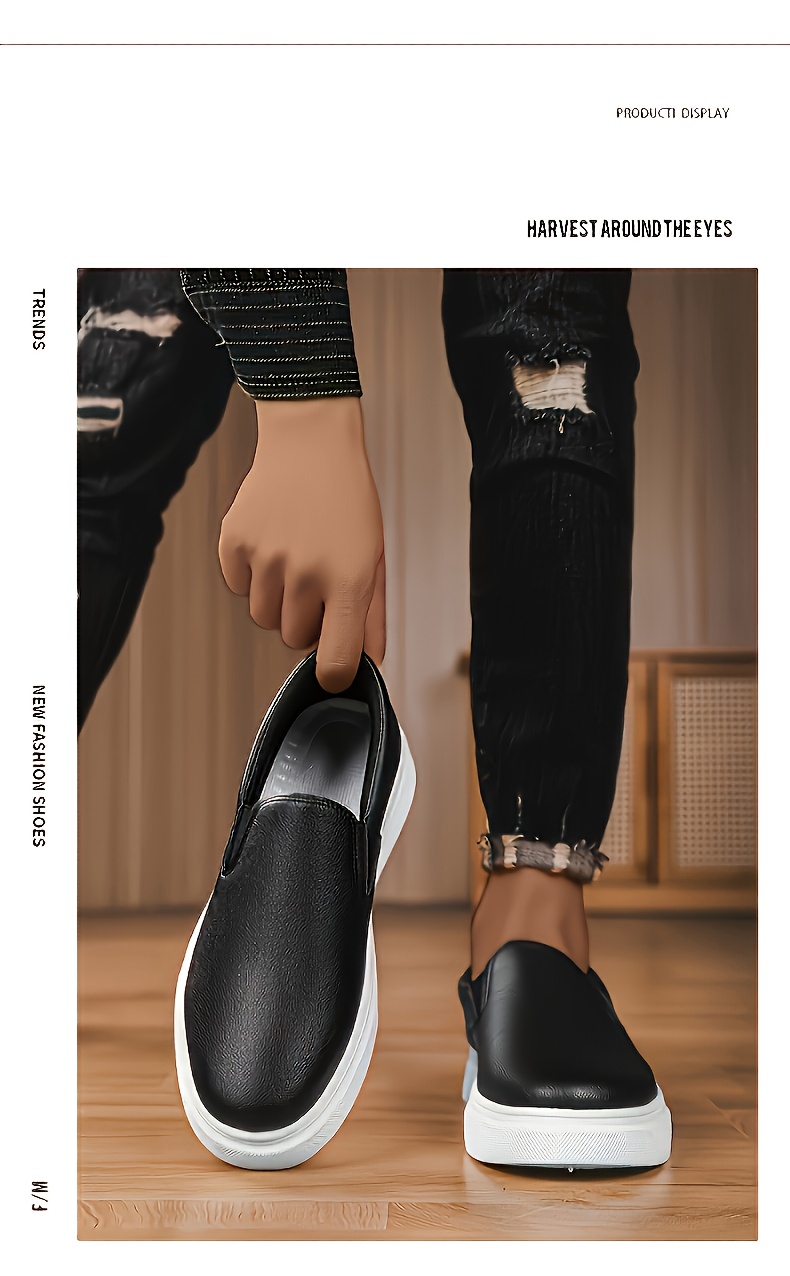 Men's Slip-On Loafers Casual Sneakers - Slip-Resistant PVC Sole, Low-Top Round Toe, Breathable Fabric Lining & Cushioned Insole, All-Season Comfort - -like Upper Brown/White/Black