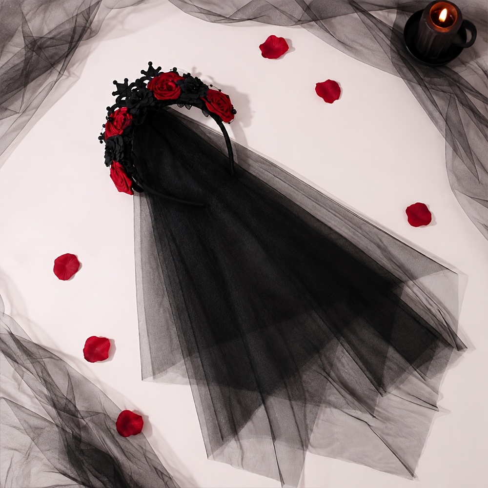 TEMU 1pc For Halloween Headband For Women, Gothic Tulle Veil Headpiece, Dark Bride Cosplay Hair Accessory For Halloween Party Costume