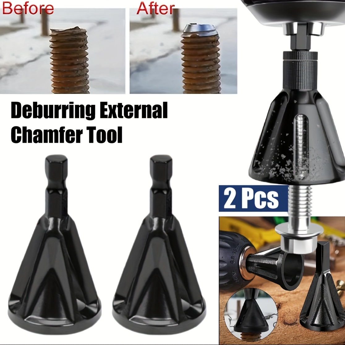 TEMU Power Tools Electric Drill Tools Accessories, 2pcs Black Deburring External Tool Countersink Drill Bit, Repairing Damaged Metal Steel Screws,