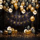 30. urodziny dekoracje mieszane koloru, 32in emulsja balony czarno złote, banner na urodziny, do dekoracji 30. urodzin