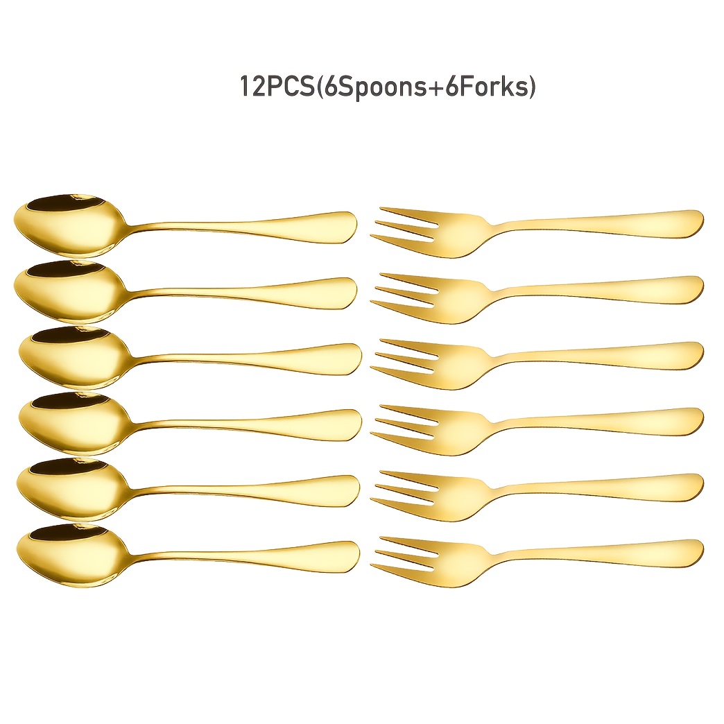 E-shop 12/24 Stücke Elegante Teelöffel und Dessertgabel-Set, Lebensmittelechter Edelstahl -Löffel Kaffeelöffel Tortengabel Obstgabel, Kleine Löffel &