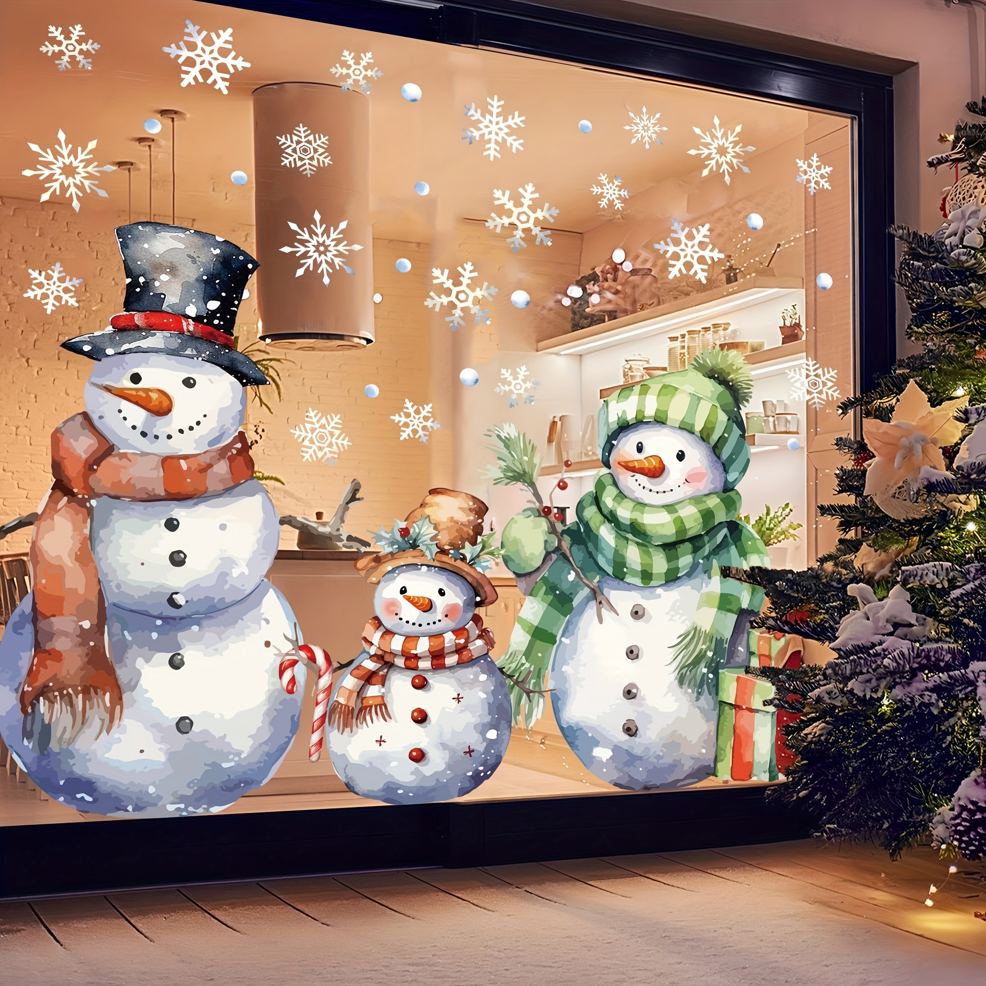 TEMU 3 Feuilles de Grandes Autocollants de Fenêtre de Noël Extra Larges, Autocollants de Fenêtre de de Neige Xmas de Neige, Autocollants de Fenêtre
