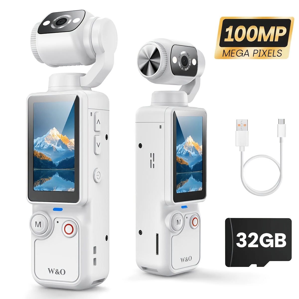 TEMU Caméra de poche d'enregistrement vidéo W&O - Caméra de journal vidéo portable et rechargeable, stabilisateur à main, caméra de sport de poche à