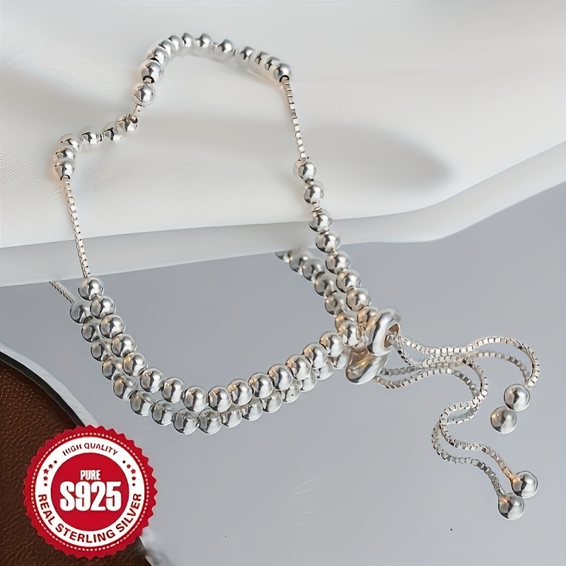 Women's S925 Adjustable Light Pearl Round Bead Bracelet