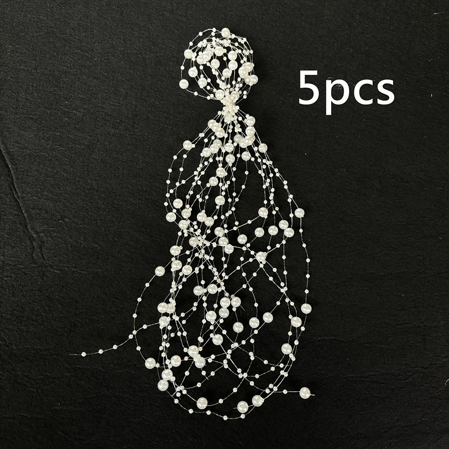 Image of 1pc/5pcs/10pcs Floating Candle Vase Filler, 1.35m Pearl String Wedding Table Decoration, Artificial Pearl String Plastic Chain Party Decor, Home Vase Decoration Prop