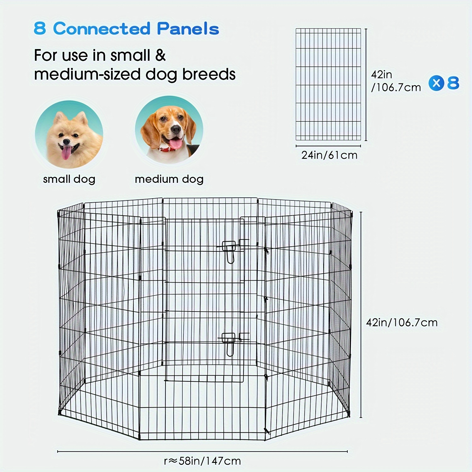 24/30/36/42/48 (H) Inches Pet Playpens For Dogs, Foldable Metal Wire Pet Fence Barrier, Indoor Outdoor Dog Gate For Large, Medium And Small Pets