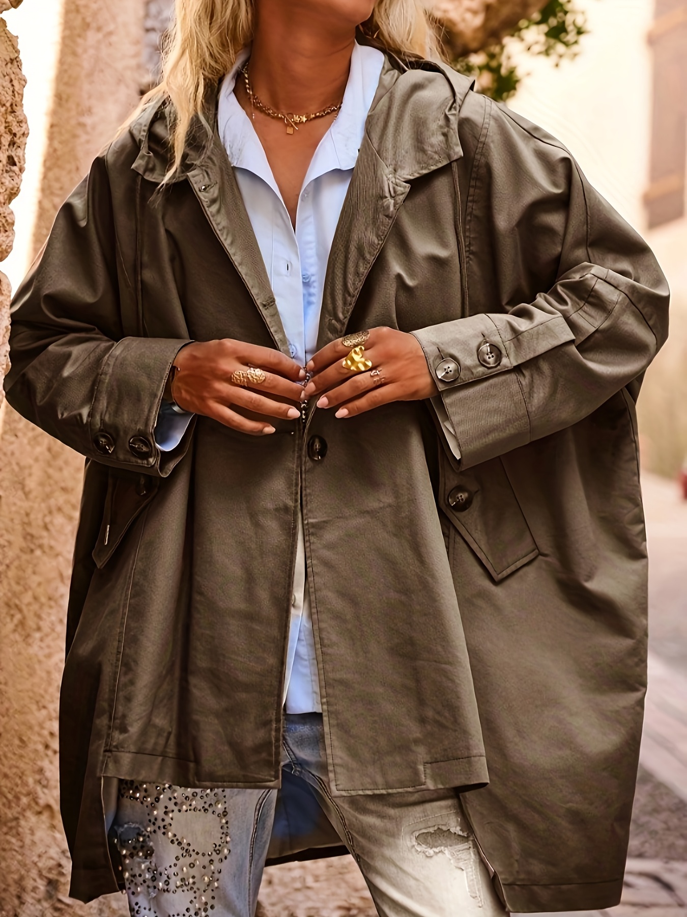 NerYuo Veste De Pluie Coupe-Vent Femme - Veste Ample Imperméable à Capuche Grande Taille Style Campagne