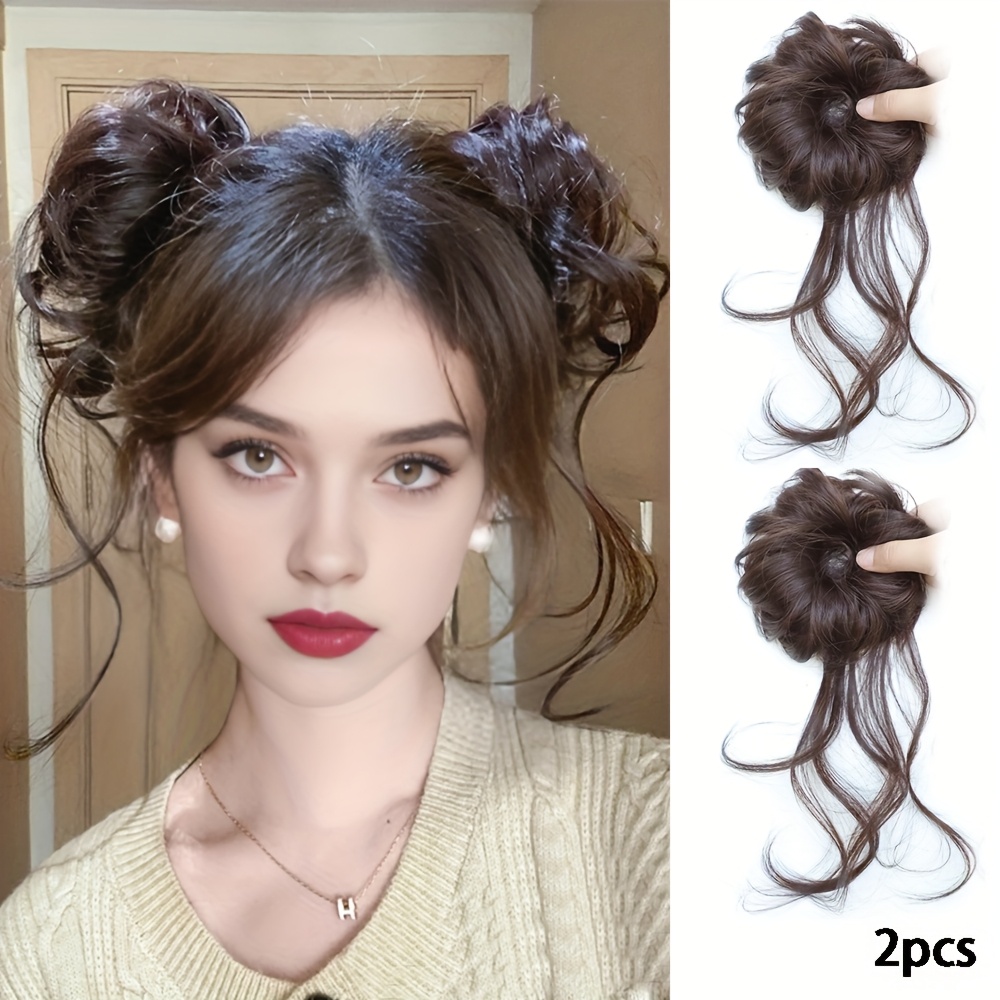 TEMU 2pcs Women's Messy Long Bun Hair Accessories, Synthetic Curly Wave Hair Wrap, . Essential For Styling, Perfect For Festivals, Parties, And Christmas