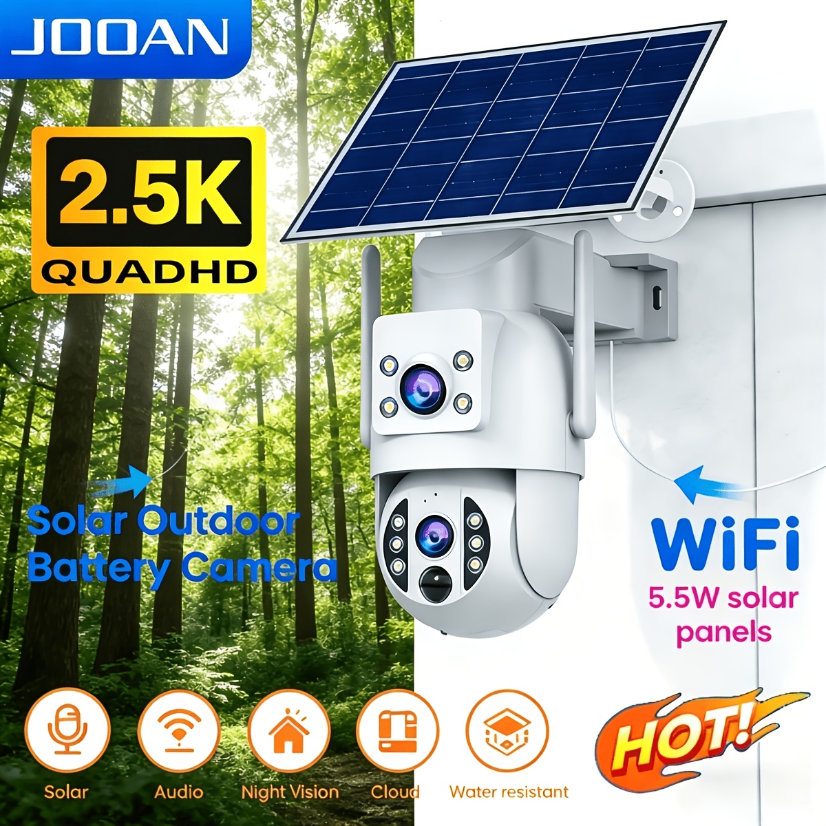 TEMU Jooan Low- Monitoring Camera 2.5k Ptz 5x Digital ° Panoramic Camera, 2.4g Wifi Security Camera, Ipx6, Bidirectional Audio Night Vision, Wall