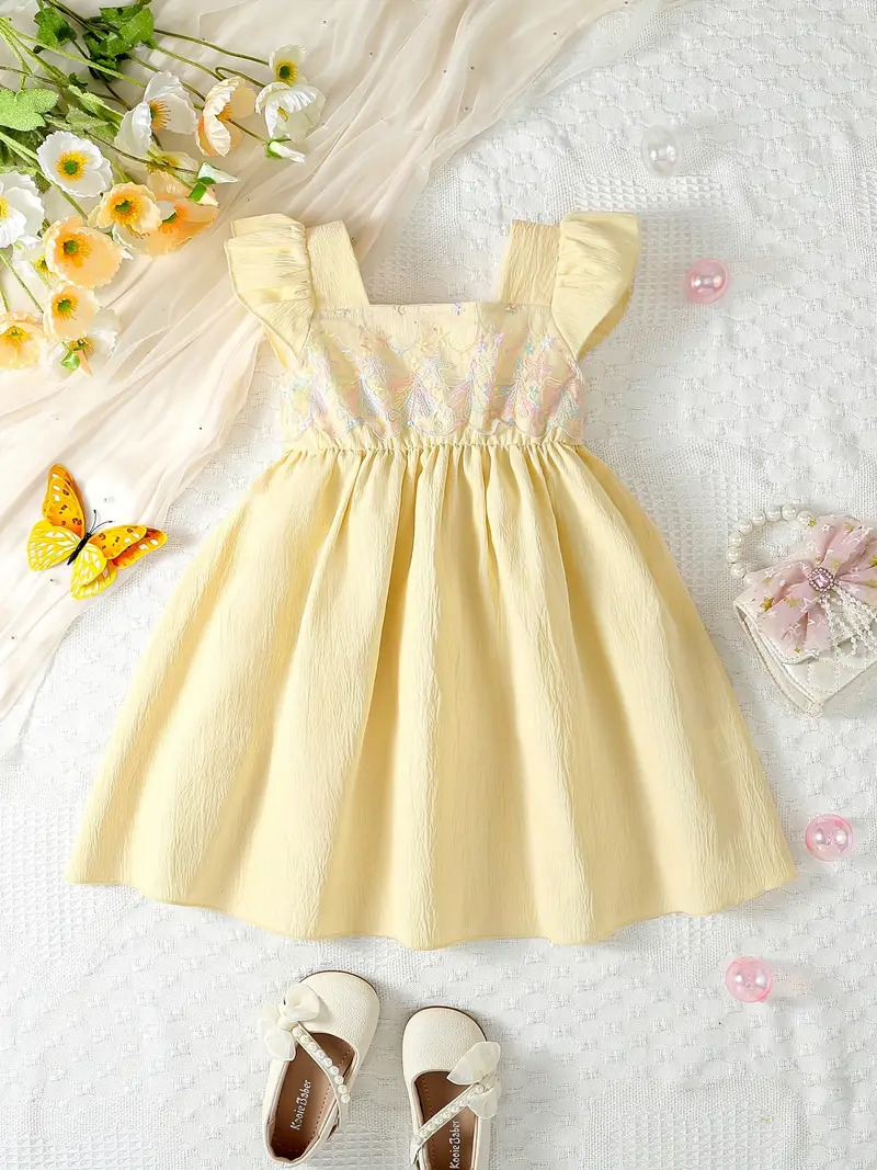 elegant summer dress kids yellow dress square neck - Temu elegant summer dress kids yellow dress square neck - Temu