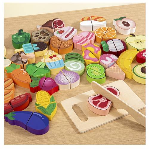 wooden play food set for kids colorful fruits vegetables and meats cutting board with knife ideal for pretend cooking and learning activities educational ful design durable wooden kitchen set