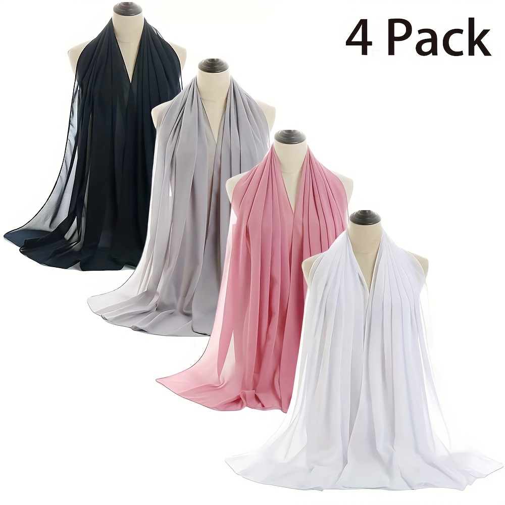 4 pack solid color bubble chiffon scarf for women fashion soft hijab long scarfs wrap scarves 70 27 5 inch 2