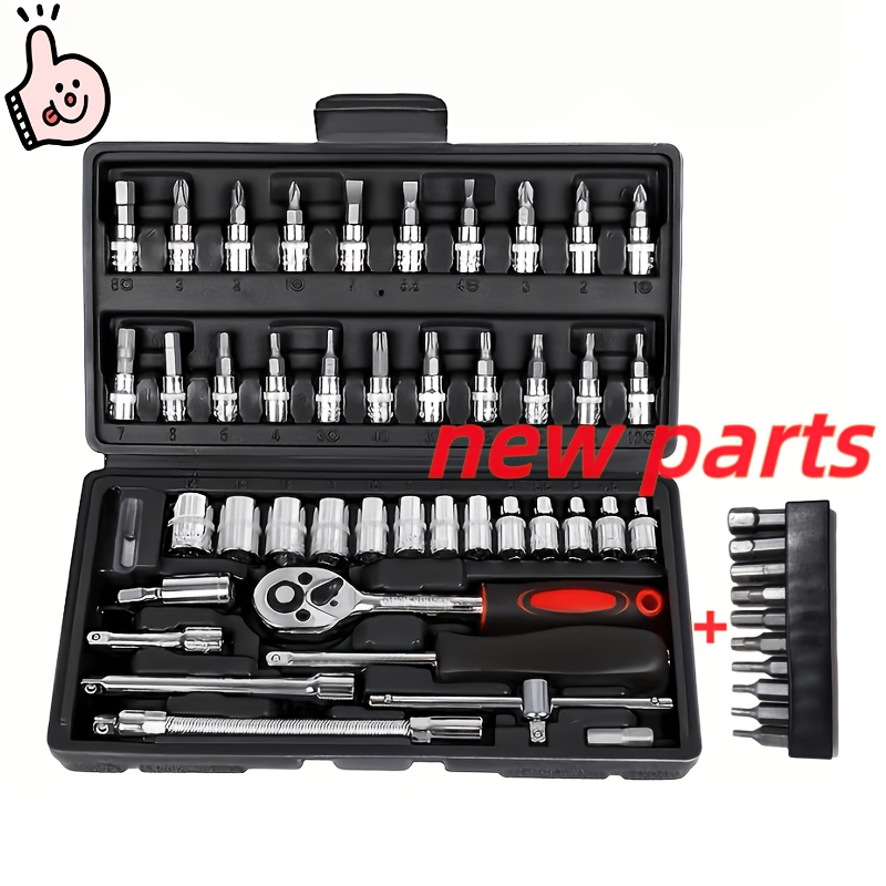 TEMU New Upgraded 54/94pcs Tool Kit Socket Set, Tool Box, Suitable For Car, Home, Garage, Bicycle Trunk Mechanical Tool Socket Group, 1/2" 1/4" 3/8"
