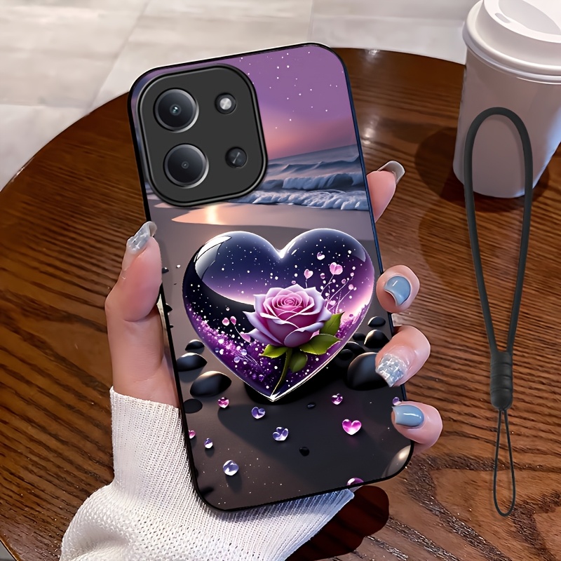 TEMU Phone Case - 2d Flat, 2pcs Set: Includes 1 Phone Case And 1 Strap, Pattern Phone Case, Suitable For Redmi 15c, Unisex Lanyard Phone Case,