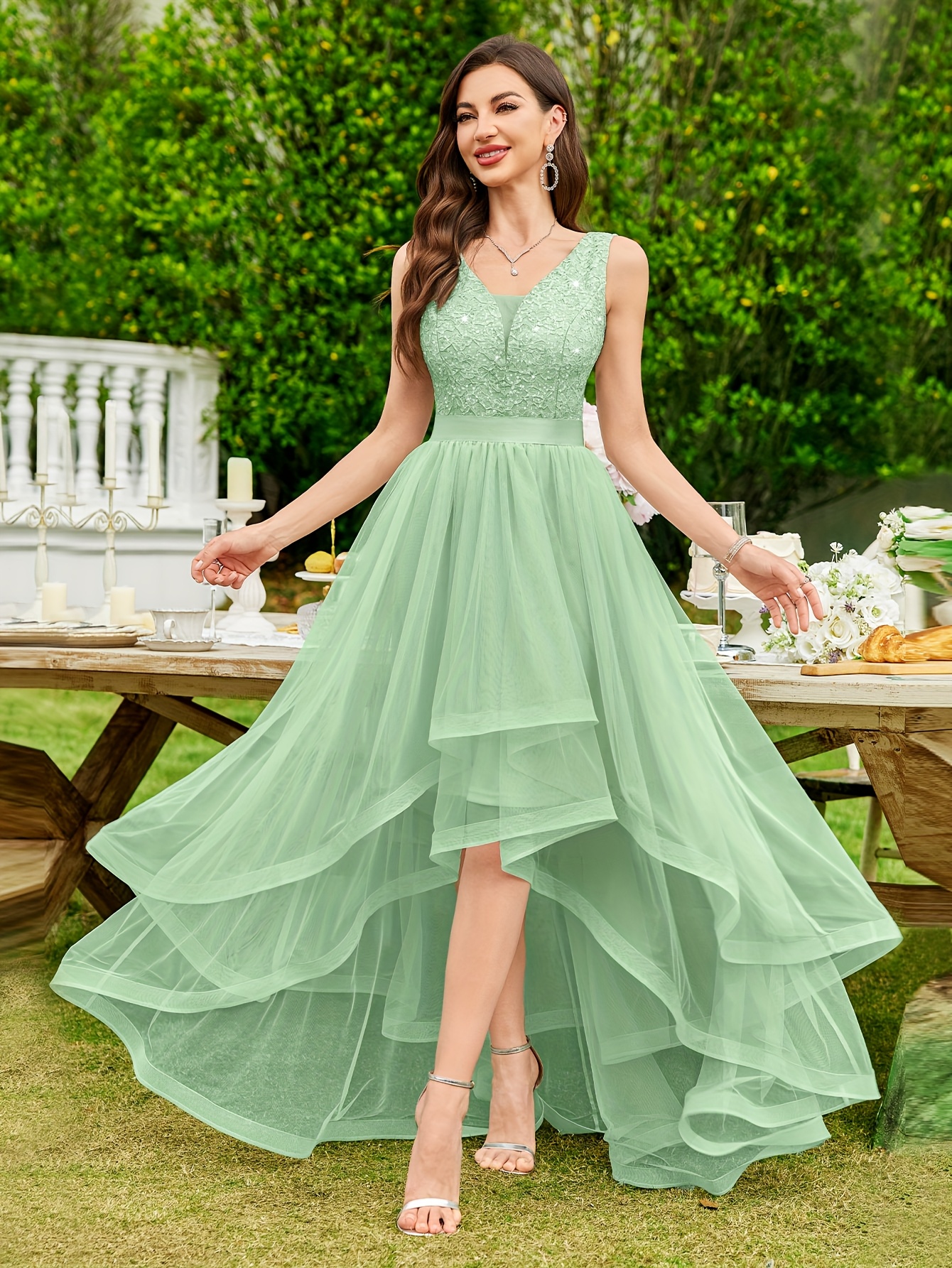 sachin and babi light blue dress sequin v-neck a-line ballerina dress - long formal evening gown with  sleeveless, hand washable wedding prom concert dance costume | Shop On Temu  And Start Saving