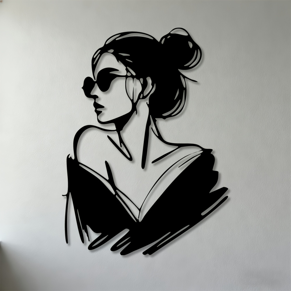 TEMU 2d Flat, 1pc With Fashion Glasses Metal Wall Sculpture - Modern Minimalist Iron Female Figure , Wall-mounted DÃ©cor Suitable For Living Room,