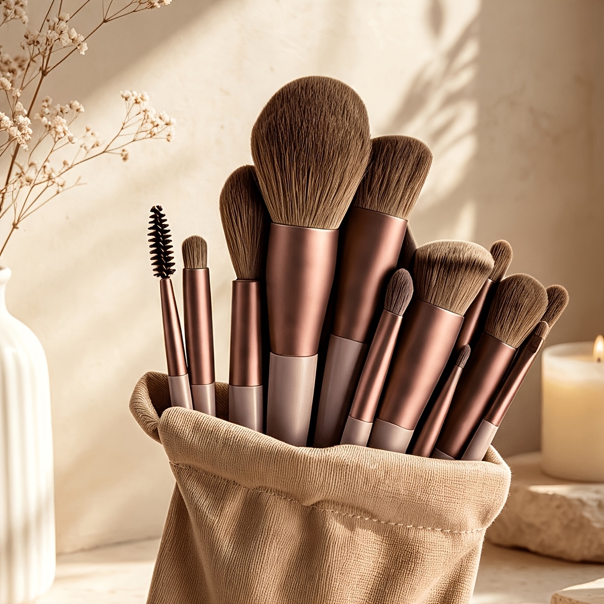 TEMU Set de 12 pinceaux de maquillage Sett, comprenant un pinceau à à paupières, un pinceau à fond de teint, un pinceau à BB crème et un pinceau à