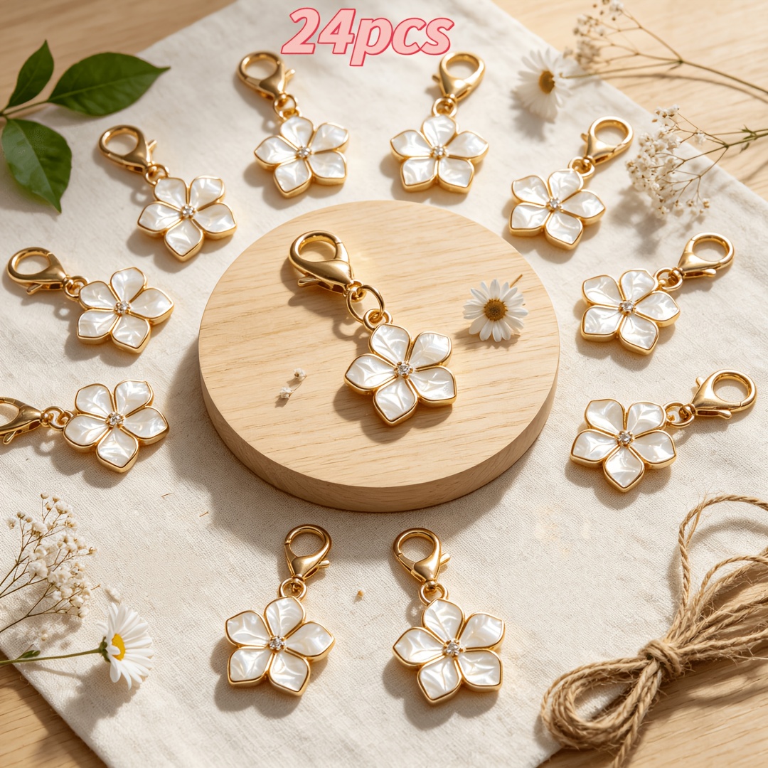 TEMU 24pcs Fashionable White Cherry Pendant Keychain Set, Cute Bag Charm, Stylish Accessory, Elegant And Charming Keychain, High-quality Decorative