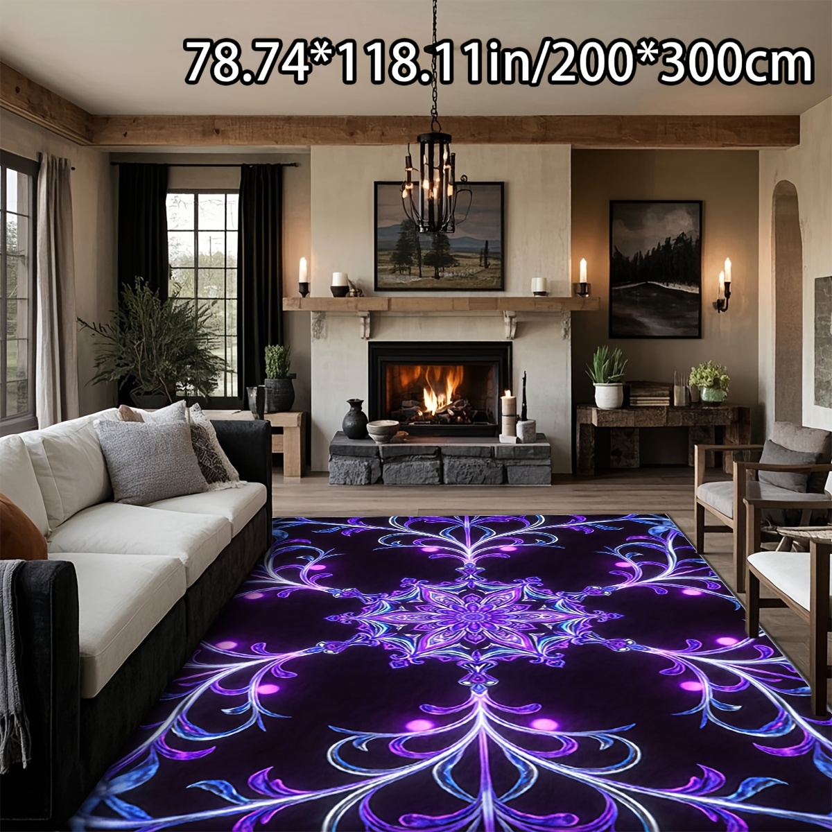TEMU Home Decor Purple-blue Neon Mandala Flower Pattern Versatile Decorative Style, Suitable For Home Decorations, Used As Living Room Rug, Sofa Rug,