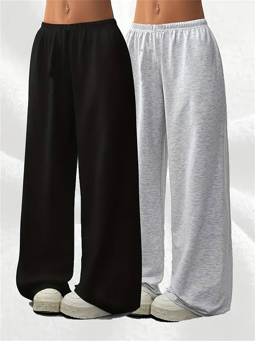 2pcs girls casual sports pants solid color elastic waist loose fit for spring summer autumn outdoor