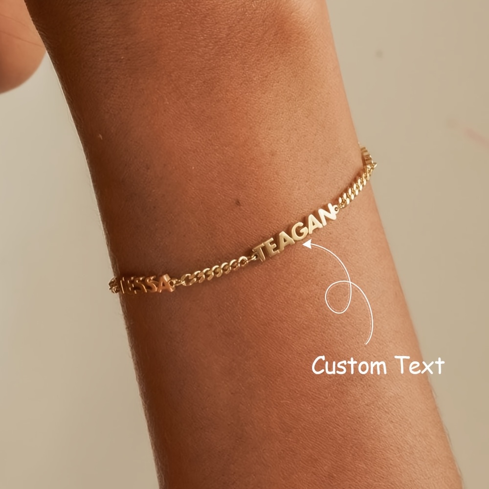 TEMU Personalized Women's Fashion Bracelet, Custom Name Bracelet, Customizable 1-3 English Names, Easy 304l Stainless Steel Bracelet, Suitable For