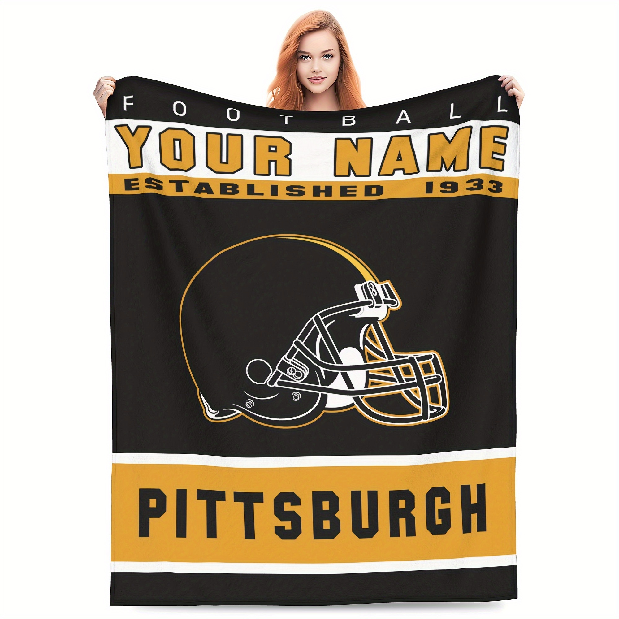 

Customizable Pittsburgh Football Team Throw Blanket, Personalized Fan & Player Gift, Polyester Knit Fabric, Rectangular, Power-free Sofa Bed Decor