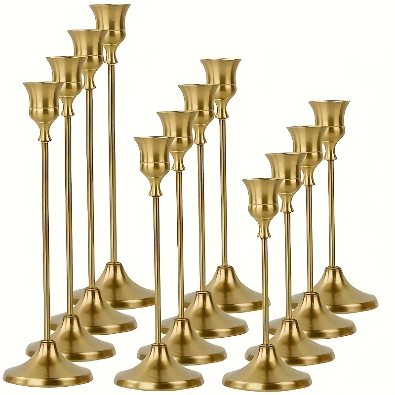 TEMU 12pcs Combination Pack Candlestick Home Use, European Romantic Creative Candlelight Dinner Western Candlestick Copper-colored Luxurious Wedding