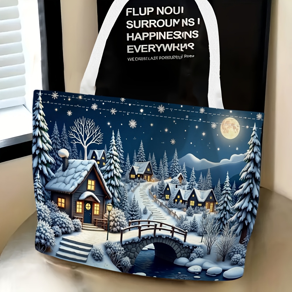TEMU 1pc, Women's Shoulder Bag With A Village Theme, Multi-functional, Tote Bag, Clutch, Evening Handbag, Travel Essential, Fine , Daily Use,