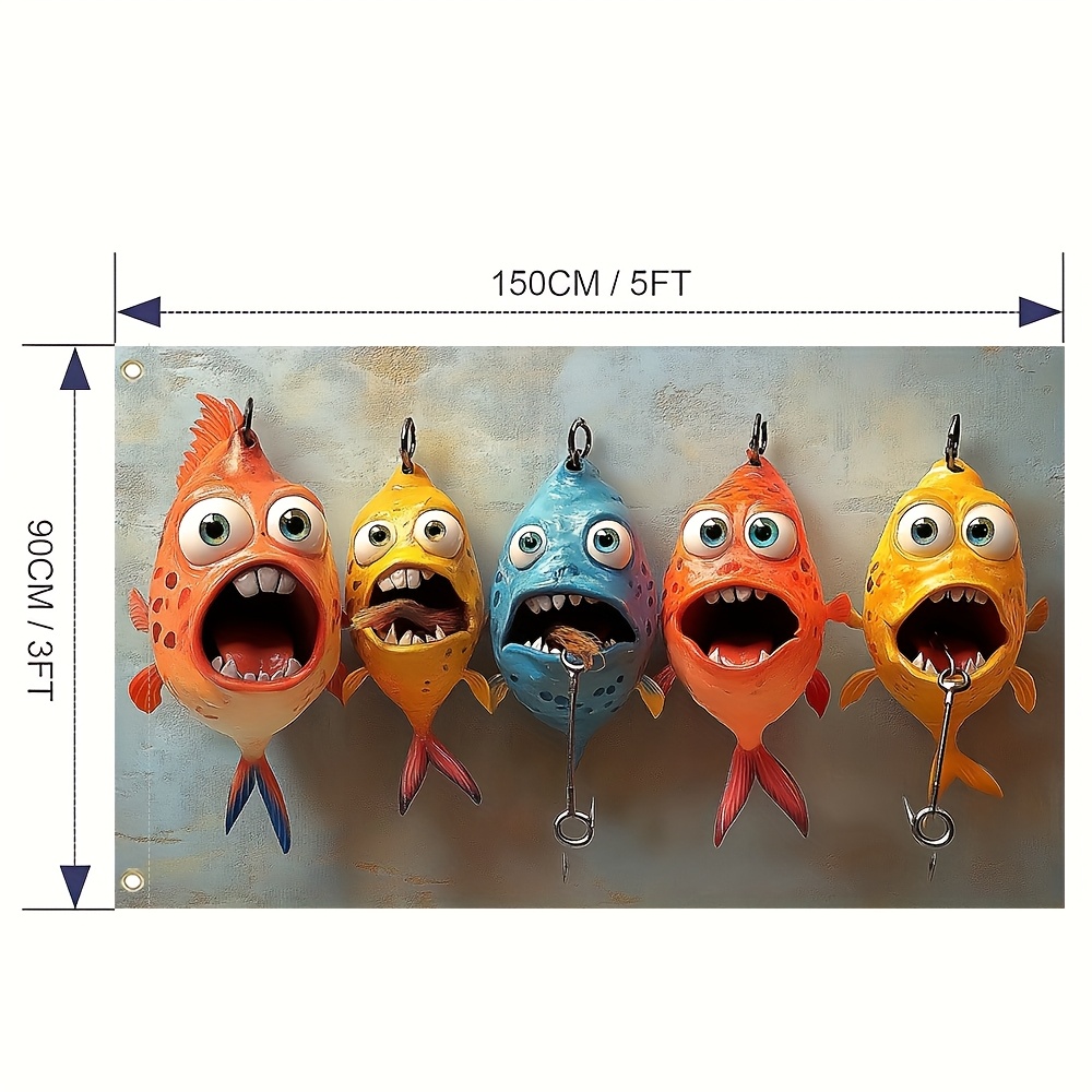 TEMU 1pc, Square Flag Charming Cartoon Fish, Polyester Fiber, Suitable For Indoor And Outdoor Decoration, Ideal For Living Room, Lawn And Terrace