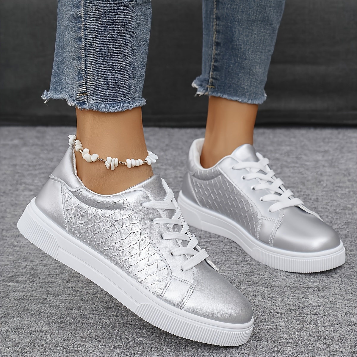 womens metallic golden snake light beige accent casual sneakers breathable mesh low top lace up shoes with cushioned rubber sole for     versatile for outdoor casual attire ladies sneakers