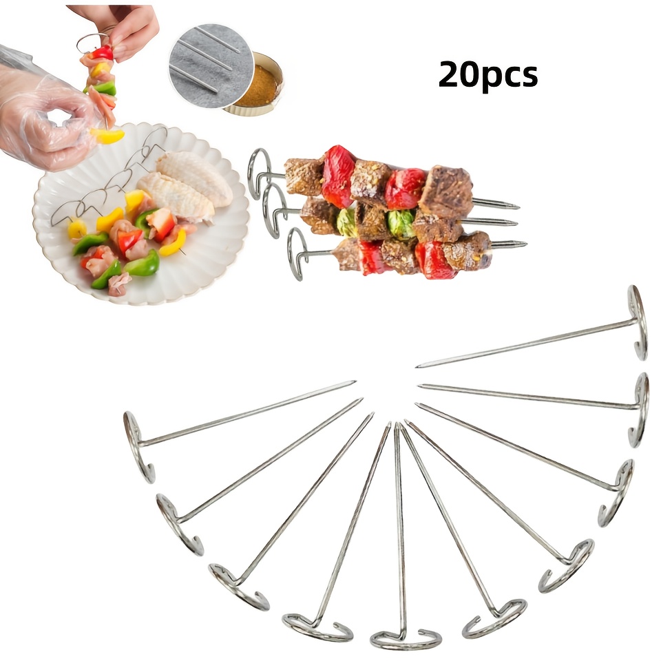 

20pcs Stainless Steel Bbq Skewers Set, Vertical Air Fryer Grill Accessories, Uncharged, Universal Fit For Outdoor & Indoor Cooking