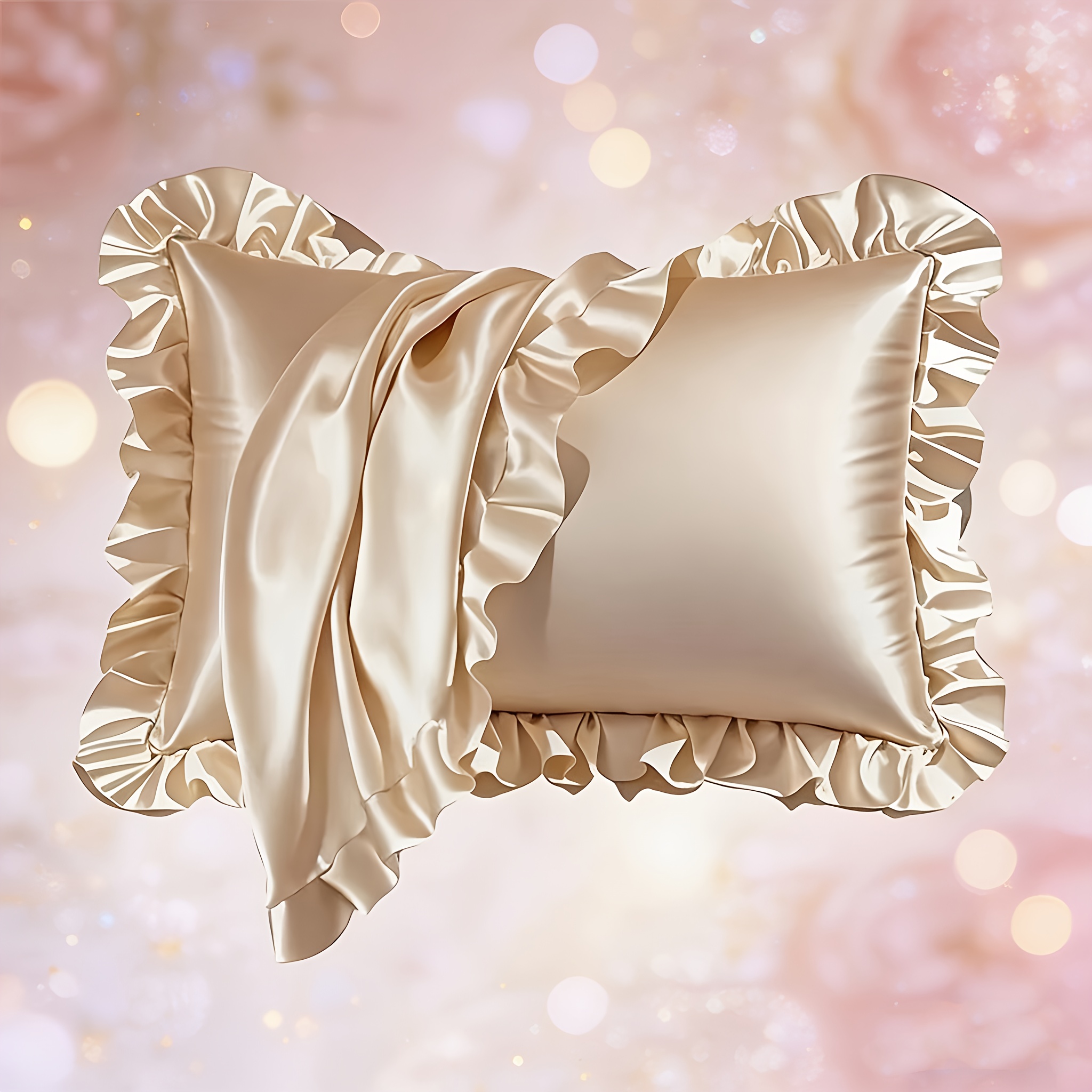 TEMU 1 Pièce Taie d'Oreiller en Satin à Volants avec Fermeture Enveloppe, pour les Cheveux et , Idéal pour Chambre, Salon et de Camping, Cadeau de