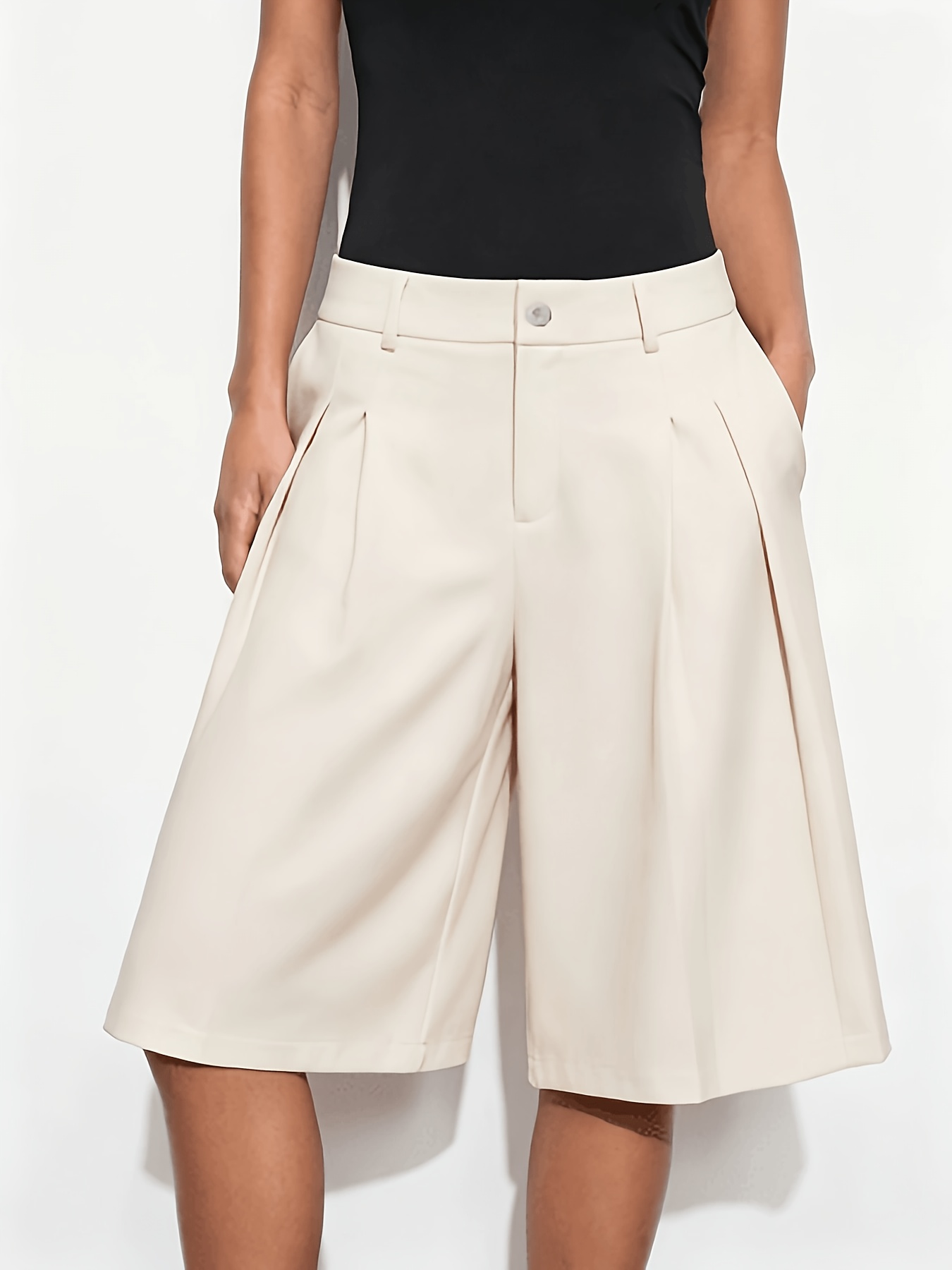 [abendnebel] high-waist wide-leg five-point hose für damen (nicht enthalten) und freizeithose, wide-leg  -length bermuda shorts, vielseitige pendlerhose für damen zd260129025