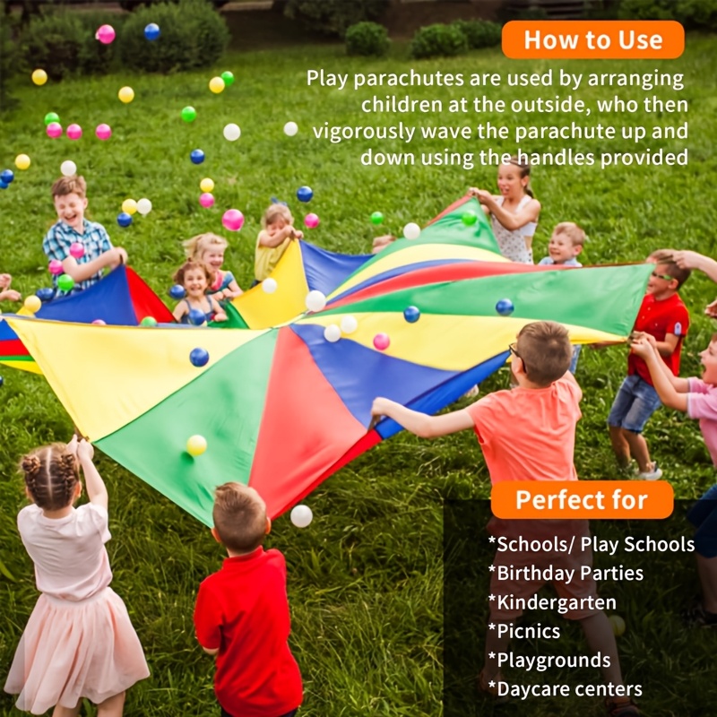 TONELAB Rainbow Parachute with Handle - Colorful Outdoor Activity for Teamwork, Family Fun & PE Equipment, Perfect for Youngsters, School Gym Classes, Halloween, Christmas & Thanksgiving