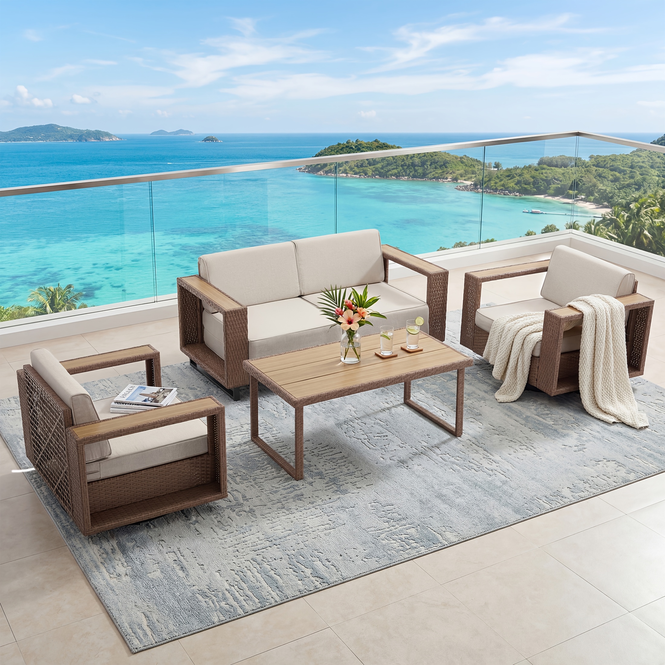 modular outdoor wicker patio furniture set 2 3 4 5 6 7 8pcs multi combination rattan sectional sofa with cushions and coffee table all weather conversation set for backyard porch deck