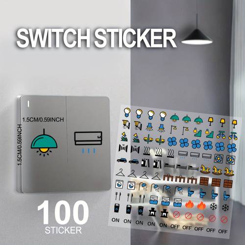 100pcs label stickers identify switch and electrical box labels pvc colorful transparent material for light fixtures kitchen garage air conditioner heater fan washing machine toilet stove study stickers