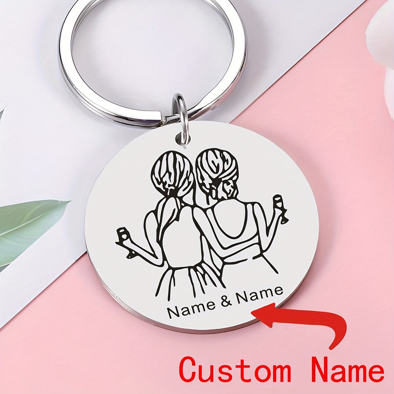 TEMU 1 llavero personalizado de acero inoxidable con personalizado, para hermana o mejor como regalo de