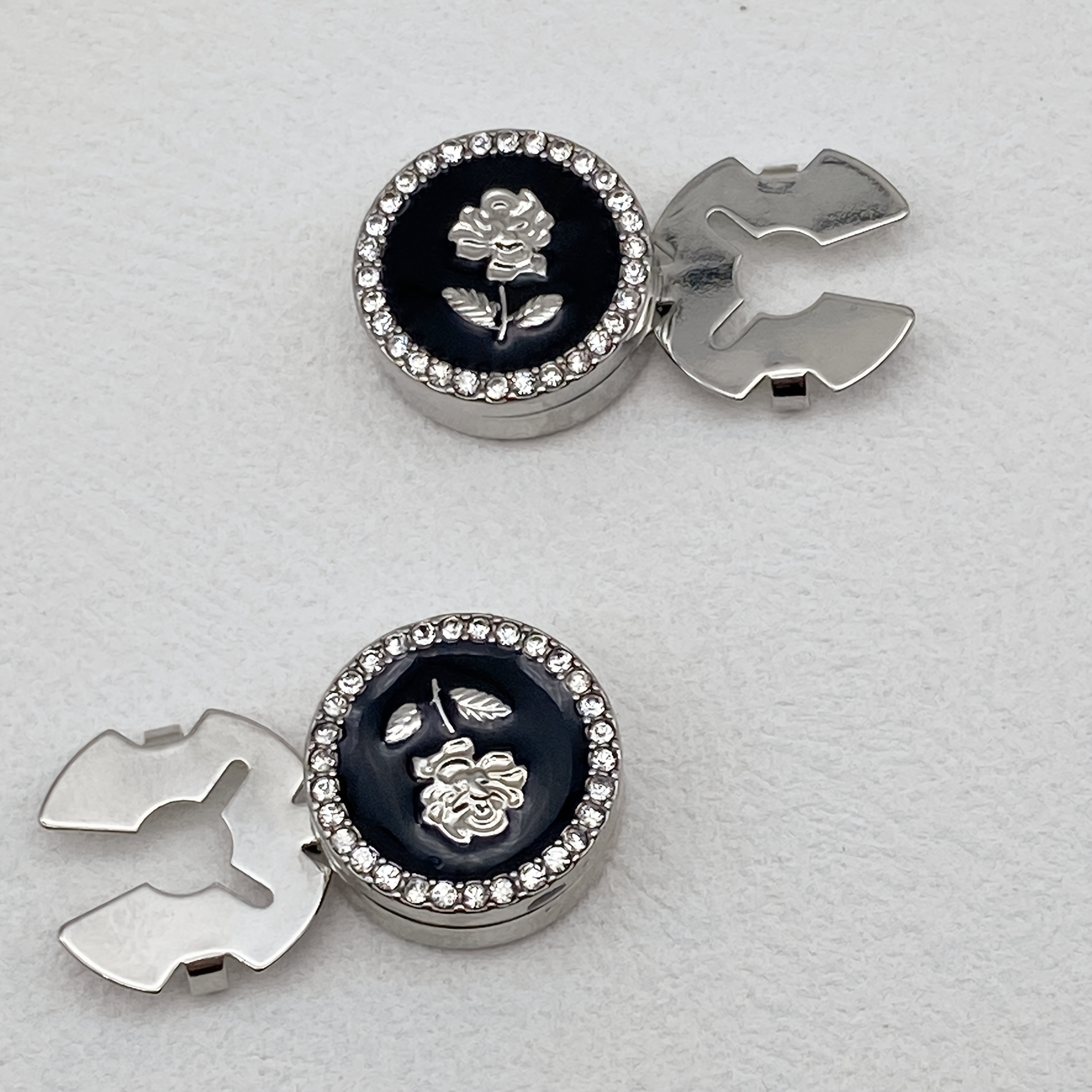 2 Rhinestone Rose Pattern Button Covers - Fashionable Novelty Hidden Buttons