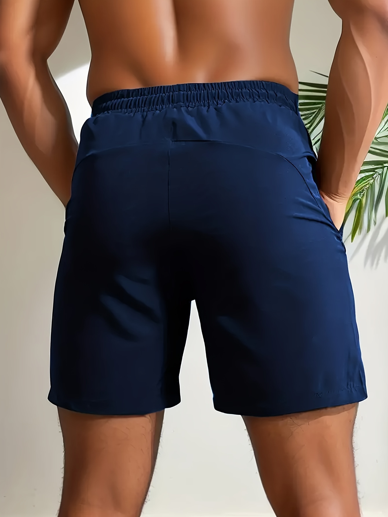 Men's Sleek Athletic Shorts - Lightweight, Quick-Dry Polyester with Zipper Pockets, Elastic Waistband & Drawstring | Casual Sportswear, Machine Washable