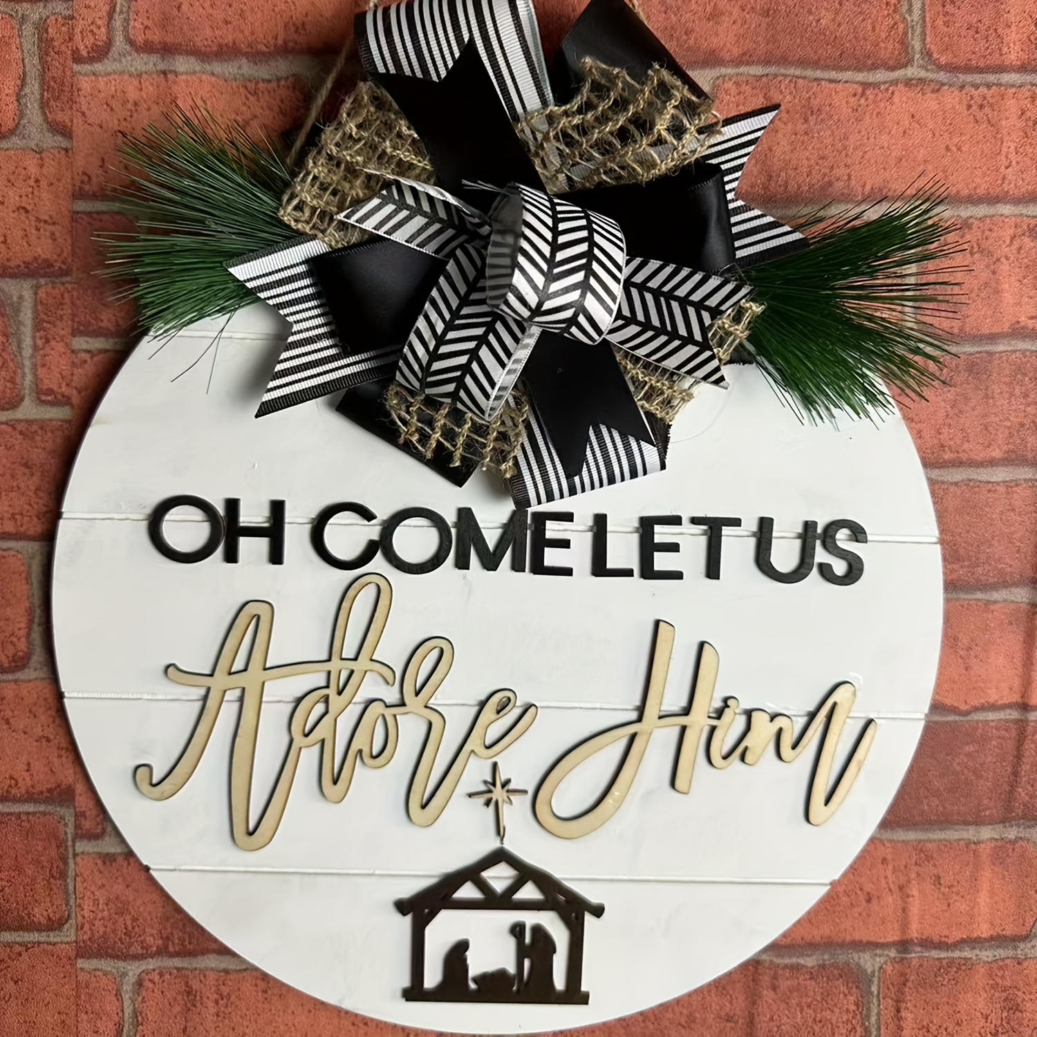 TEMU 1pc Jesus Christmas Wall Decoration, 12-inch "merry Christmas" Sign Wooden Wreath For Hanging On Porch, Window, Indoor Or Outdoor Decor