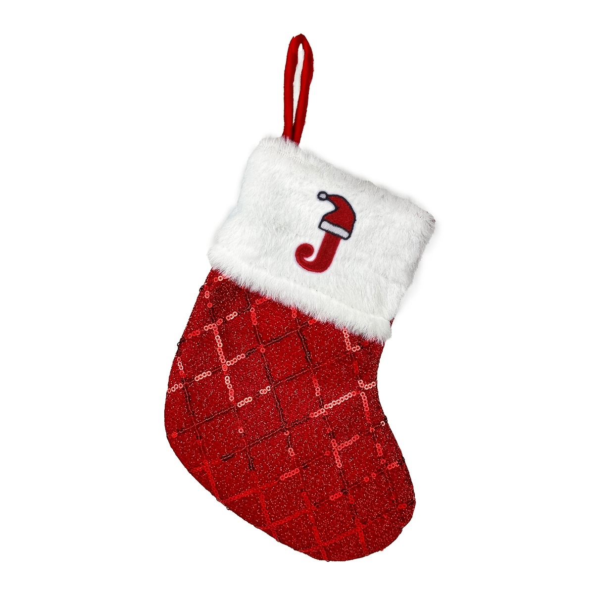 TEMU 2026 New Christmas Decoration, Red Glitter Embroidered Letter Christmas Stocking Gift Bag Small Size Socks Candy Gift Bag, Scene Decoration Room
