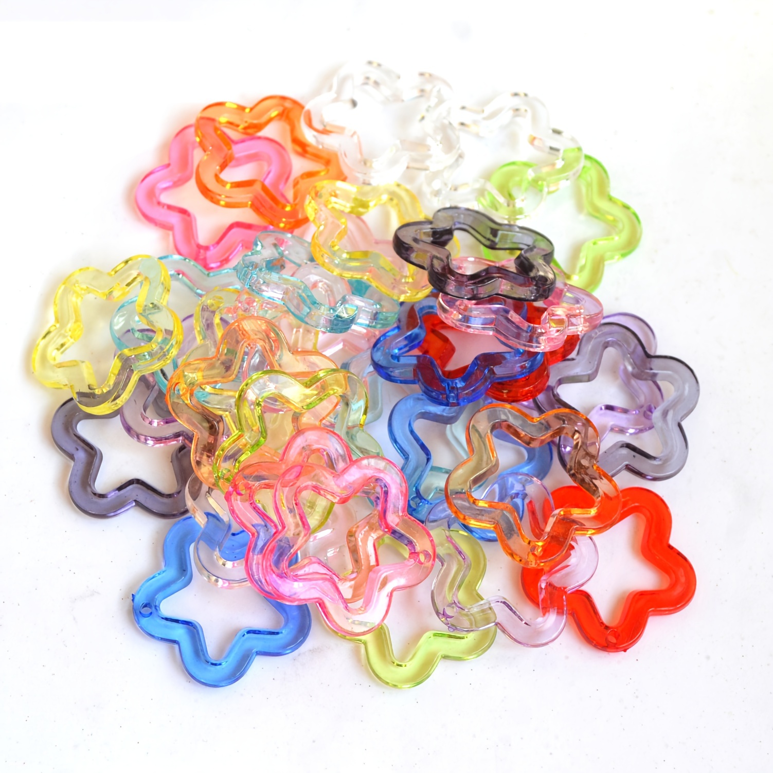 30pcs 30mm Acrylic Transparent Star And Plum Pendants With Holes, Diy Keychain Earring Charms Accessories, Five-pointed Star, Pendant Materials