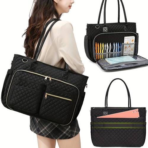 womens 15 6 inch laptop tote bag lightweight insulated work bag with detachable shoulder strap multiple compartments zipper closure for office college nursing black laptop bag for work professional accessory sturdy handle office accessory minimalist style durable fabric school accessory tech enthusiasts