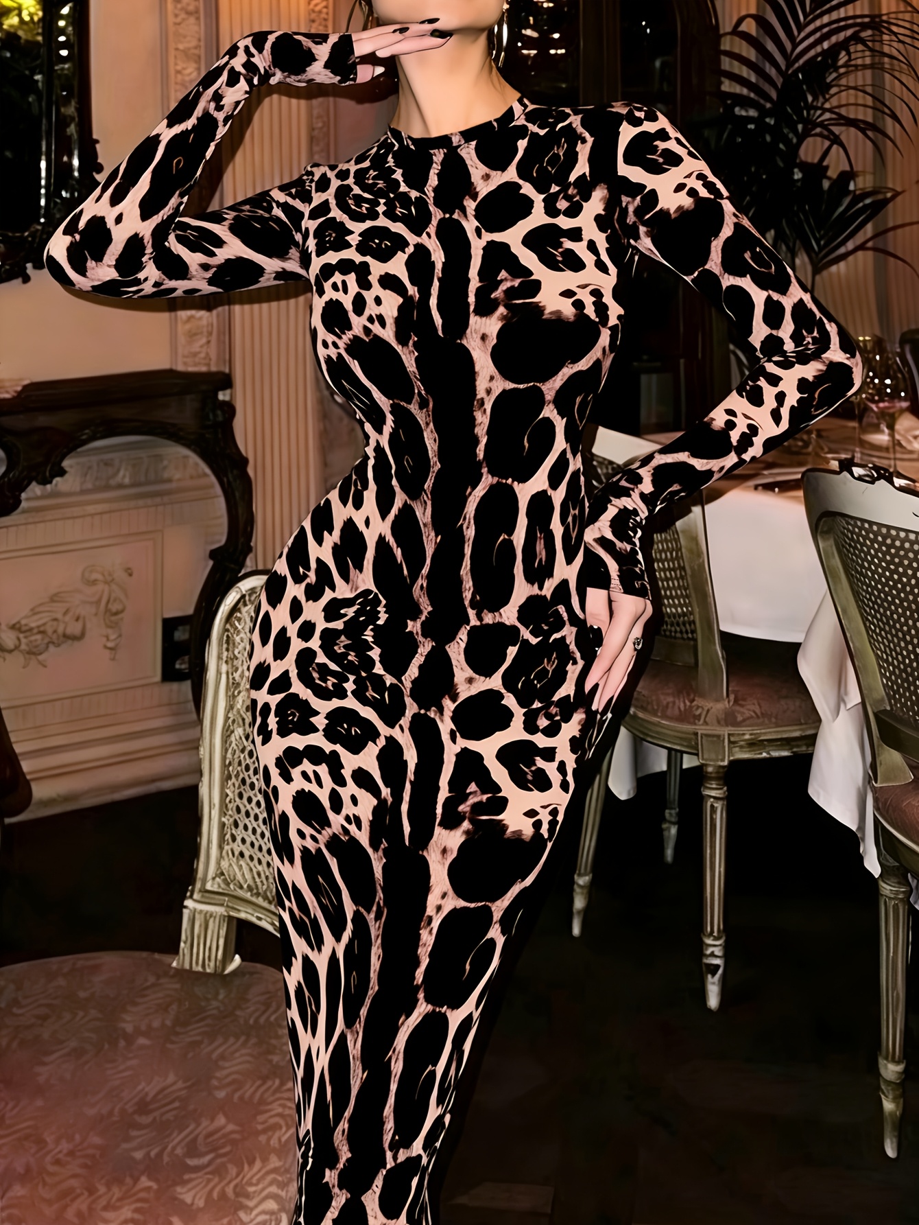 leopard print dresses for ladies Leopard Print Ruffle Maxi Dress