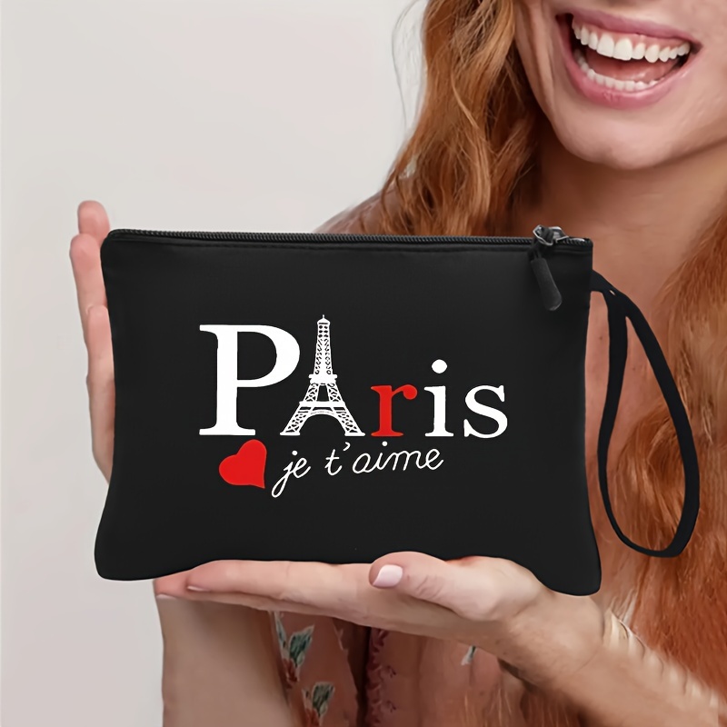 

1 Fashionable And Versatile Paris Printed Women's Portable Cosmetic Tool Storage Bag For Travel, Toiletries, 0 Wallet, Mobile Phone Bag, Inner Bag, Student Stationery Storage Bag