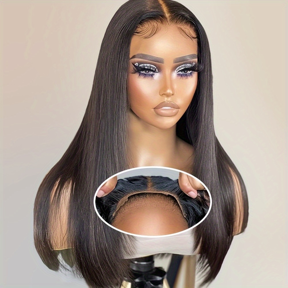 glueless human hair wig 5x5 hd lace closure cut - Temu display picture 1