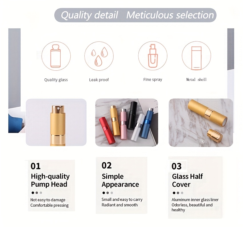 2pcs/3pcs/5pcs 10ml Aluminum Alloy Portable Perfume Atomizer with Glass Liner, Refillable Empty Small Spray Bottle for Travel, Twist Tye Pocket Cologne Sprayer
