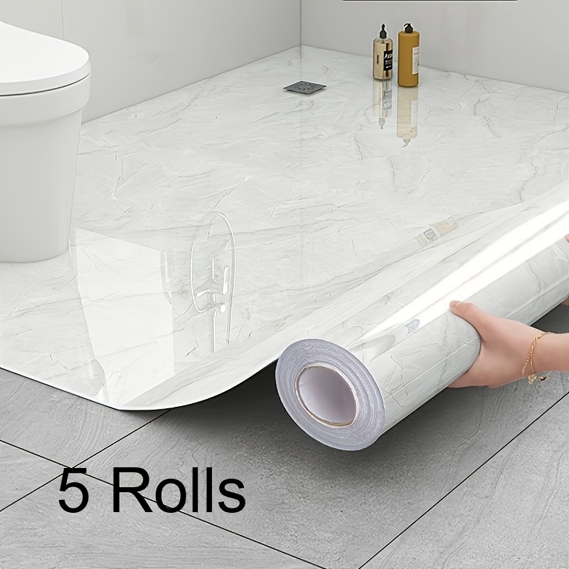 E-shop 5-Rollen wasserfeste Vinyl-Fliesen für Badezimmerböden, selbstklebende Tapete für Toiletten- Badezimmerwand-Renovierung -Verdeckung